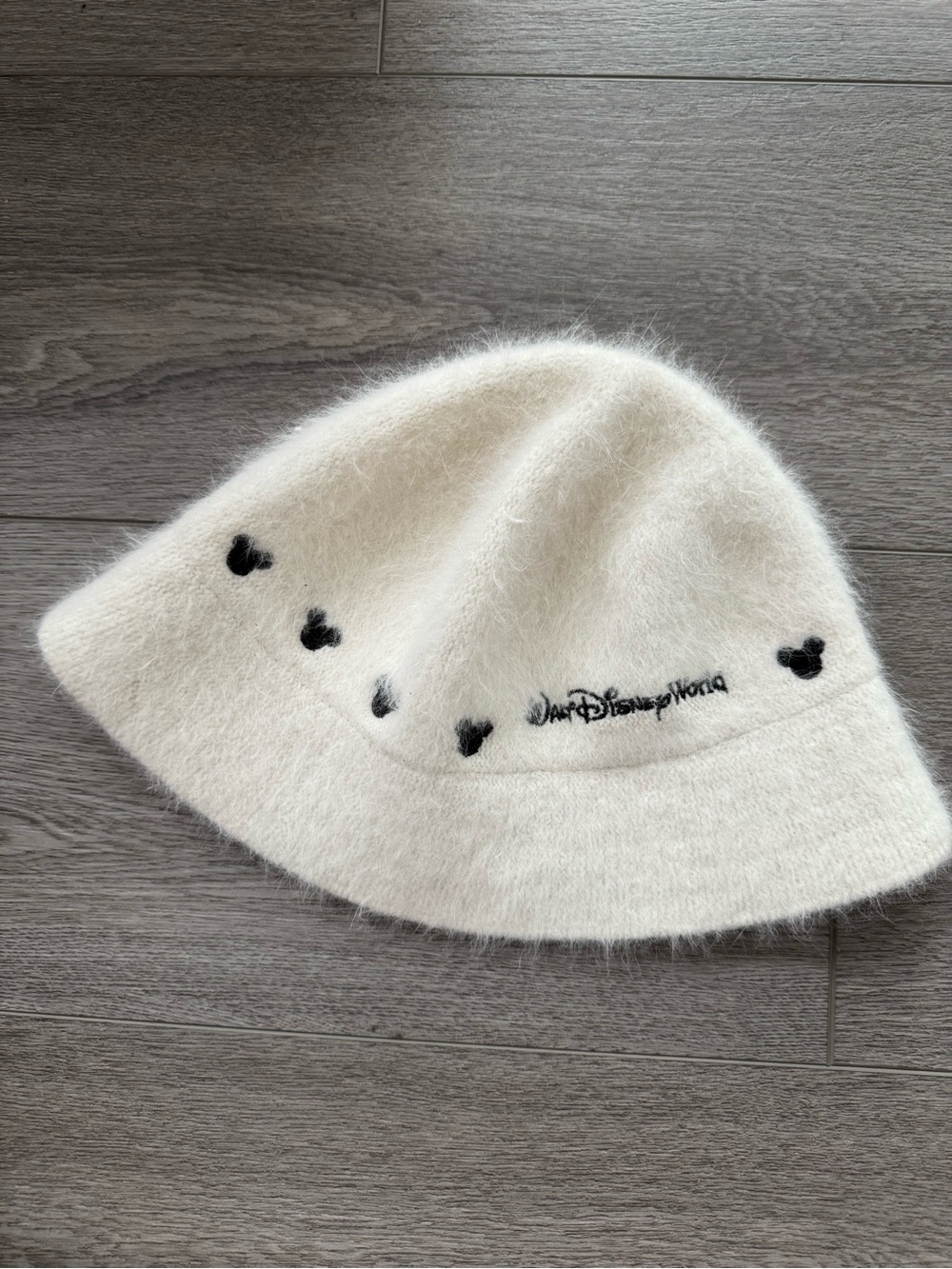 Disney Cream Bucket Hat with Black Mickey Heart Accents